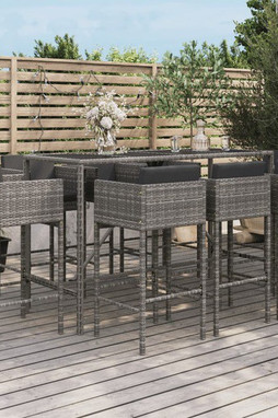 vidaXL 3200654 - Ensemble de bar de jardin 9 pcs avec coussins gris poly rotin