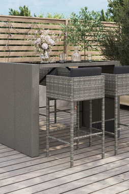 vidaXL 3200668 - Ensemble de bar de jardin 5 pcs avec coussins gris poly rotin