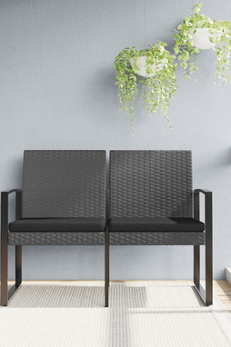 vidaXL 360211 - Banc de jardin à 2 places et coussins gris foncé PP rotin