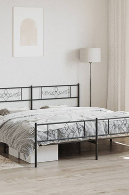 vidaXL 355290 - Cadre de lit métal sans matelas avec pied de lit noir 183x213cm