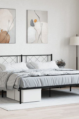vidaXL 372282 - Cadre de lit métal sans matelas avec tête de lit noir 183x213cm