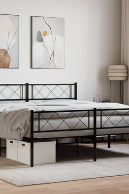 vidaXL 372294 - Cadre de lit métal sans matelas avec pied de lit noir 135x190cm
