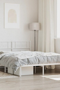 vidaXL 355315 - Cadre de lit métal sans matelas et tête de lit blanc 135x190 cm