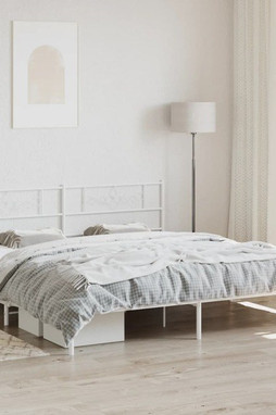 vidaXL 355322 - Cadre de lit métal sans matelas et tête de lit blanc 193x203 cm