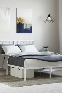 vidaXL 355514 - Cadre de lit métal sans matelas et tête de lit blanc 150x200 cm
