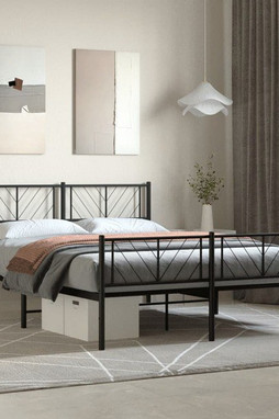 vidaXL 372199 - Cadre de lit métal sans matelas avec pied de lit noir 150x200cm