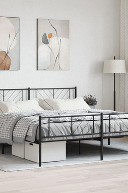 vidaXL 372202 - Cadre de lit métal sans matelas avec pied de lit noir 183x213cm