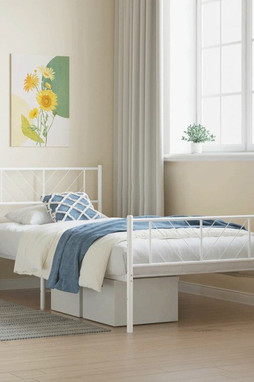 vidaXL 372240 - Cadre de lit métal sans matelas et pied de lit blanc 100x190 cm