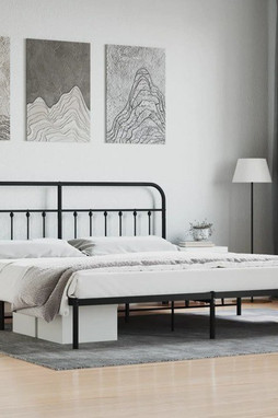 vidaXL 352584 - Cadre de lit métal sans matelas avec tête de lit noir 193x203cm