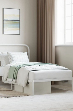 vidaXL 352621 - Cadre de lit métal sans matelas et tête de lit blanc 100x190 cm