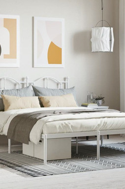 vidaXL 353487 - Cadre de lit métal sans matelas et tête de lit blanc 135x190 cm
