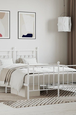 vidaXL 353606 - Cadre de lit métal sans matelas et pied de lit blanc 150x200 cm