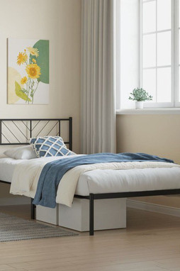 vidaXL 372173 - Cadre de lit métal sans matelas avec tête de lit noir 100x190cm