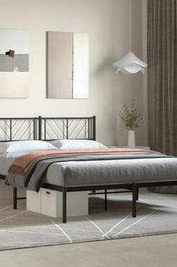 vidaXL 372178 - Cadre de lit métal sans matelas avec tête de lit noir 135x190cm
