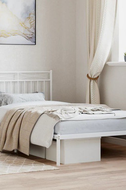 vidaXL 373734 - Cadre de lit métal sans matelas et tête de lit blanc 100x190 cm