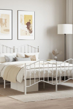 vidaXL 373858 - Cadre de lit métal sans matelas et pied de lit blanc 150x200 cm