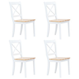 vidaXL 247359 - Chaises à manger lot de 4 blanc et bois clair bois hévéa massif