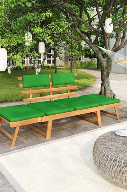 vidaXL 312121 - Banc de jardin avec coussins 2-en-1 190 cm Bois solide dacacia