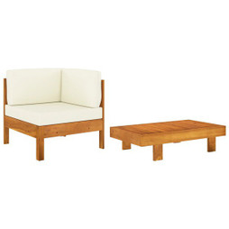vidaXL 310636 - Salon de jardin 2 pcs avec coussins blanc crème Bois dacacia