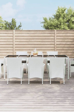 vidaXL 3187346 - Ensemble à manger de jardin et coussins 9 pcs blanc poly rotin