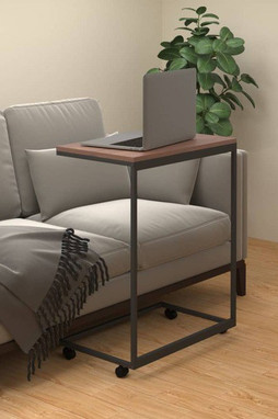 vidaXL 343100 - Table dappoint avec roues noir 55x35x70 cm bois dingénierie