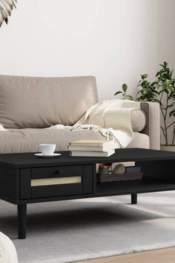 vidaXL 358048 - Table basse SENJA aspect rotin noir 100x55x33 cm bois massif