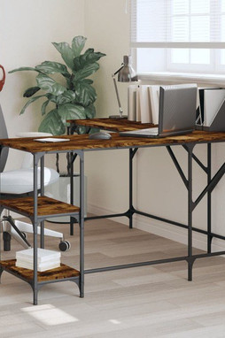 vidaXL 837589 - Bureau chêne fumé 139x139x75 cm bois dingénierie
