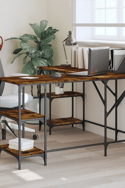 vidaXL 837594 - Bureau chêne fumé 139x139x75 cm bois dingénierie