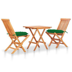 vidaXL 3063245 - Ensemble de bistro 3 pcs avec coussins vert Bois de teck massif