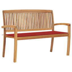 vidaXL 3063285 - Banc de jardin empilable et coussin 128,5cm Bois de teck massif