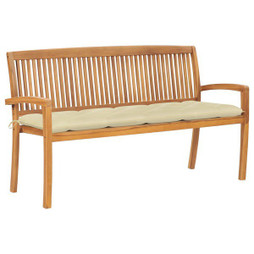 vidaXL 3063323 - Banc de jardin empilable et coussin 159 cm Bois de teck massif