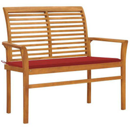 vidaXL 3062655 - Banc de jardin avec coussin rouge 112 cm Bois de teck massif