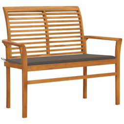 vidaXL 3062657 - Banc de jardin avec coussin taupe 112 cm Bois de teck massif