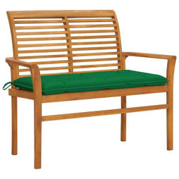 vidaXL 3062669 - Banc de jardin avec coussin vert 112 cm Bois de teck massif