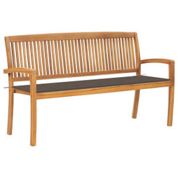 vidaXL 3063314 - Banc de jardin empilable et coussin 159 cm Bois de teck massif