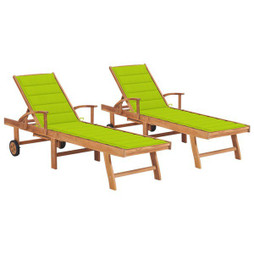 vidaXL 3073197 - Chaises longues lot de 2 et coussin vert vif Bois teck solide