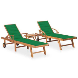 vidaXL 3073176 - Chaises longues 2 pcs avec table et coussin Bois de teck solide