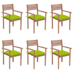 vidaXL 3072598 - Chaises de jardin empilables avec coussins lot de 6 Teck solide