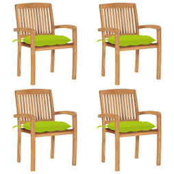 vidaXL 3073266 - Chaises de jardin empilables avec coussins lot de 4 Teck solide