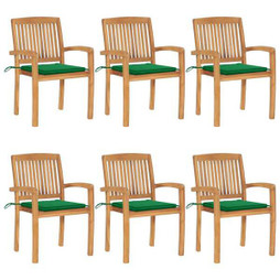 vidaXL 3073230 - Chaises de jardin empilables avec coussins lot de 6 Teck solide