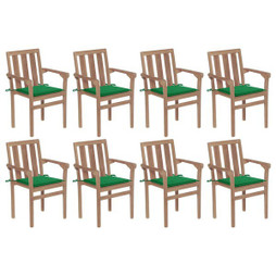vidaXL 3073438 - Chaises de jardin empilables avec coussins lot de 8 Teck solide