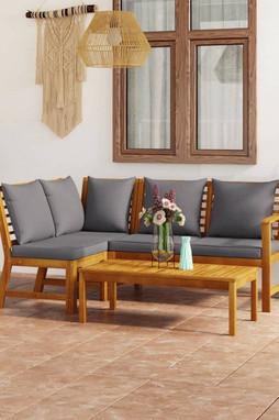 vidaXL 3057779 - Salon de jardin 4 pcs avec coussin Bois dacacia solide