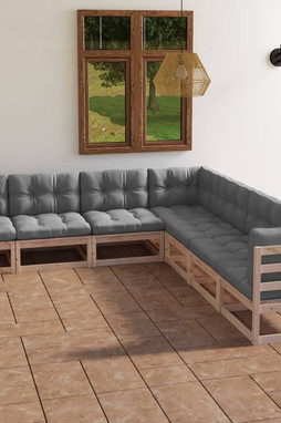vidaXL 3076554 - Salon de jardin 7 pcs avec coussins Bois de pin massif