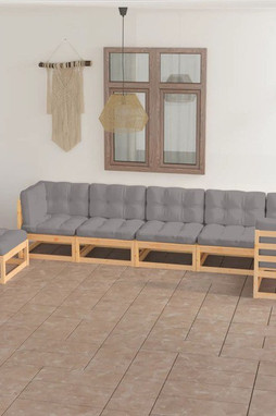 vidaXL 3076644 - Salon de jardin 7 pcs avec coussins Bois de pin massif