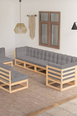 vidaXL 3076684 - Salon de jardin 9 pcs avec coussins Bois de pin massif