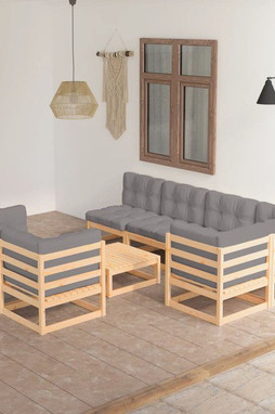 vidaXL 3076699 - Salon de jardin 8 pcs avec coussins Bois de pin massif