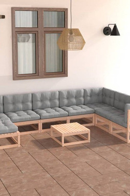 vidaXL 3076769 - Salon de jardin 9 pcs avec coussins Bois de pin massif