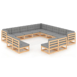 vidaXL 3076954 - Salon de jardin 13 pcs avec coussins Bois de pin massif