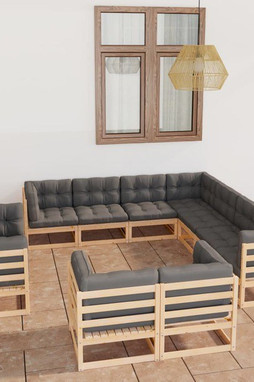 vidaXL 3076994 - Salon de jardin 11 pcs avec coussins Bois de pin massif