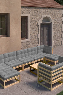 vidaXL 3077159 - Salon de jardin 10 pcs avec coussins Bois de pin massif